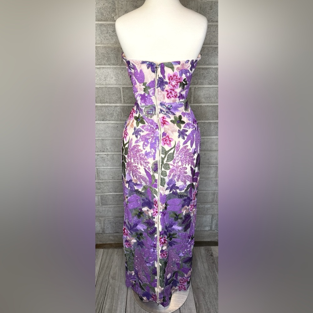 Bella Barnett Floral Sequin Strapless Maxi Dress Purple Embroidered Mesh M - Picture 12 of 13